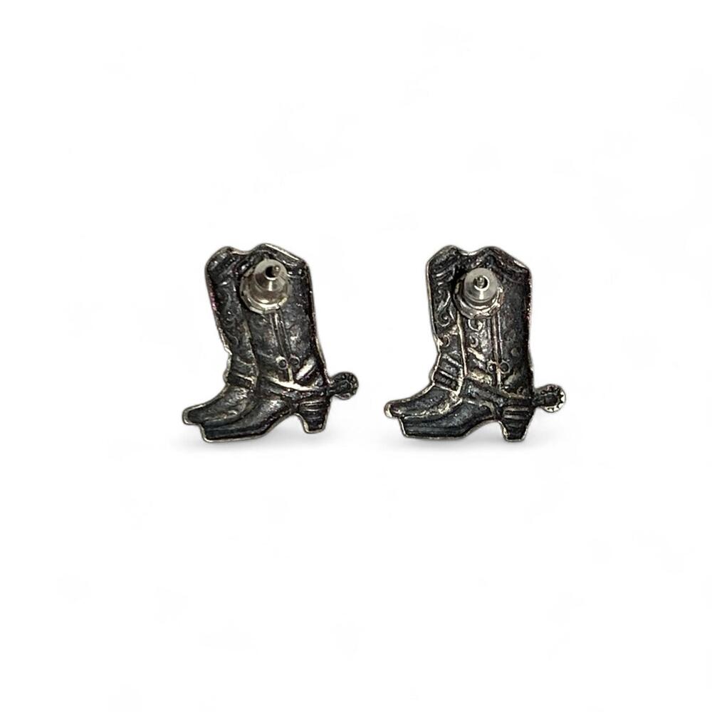 Vintage Silver Texas Cowboy Cowgirl Boot Earrings Studs Post Metal - Picture 5 of 5
